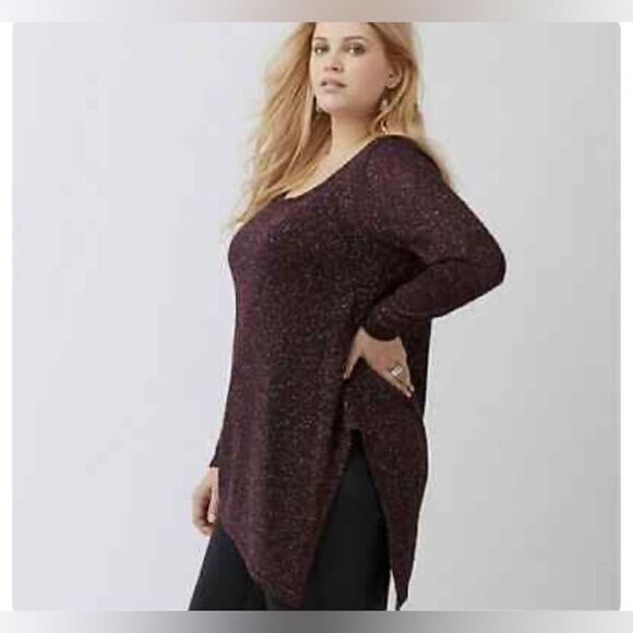 Lane Bryant Purple Shimmer Asymmetric Hem Top - Picture 2 of 10